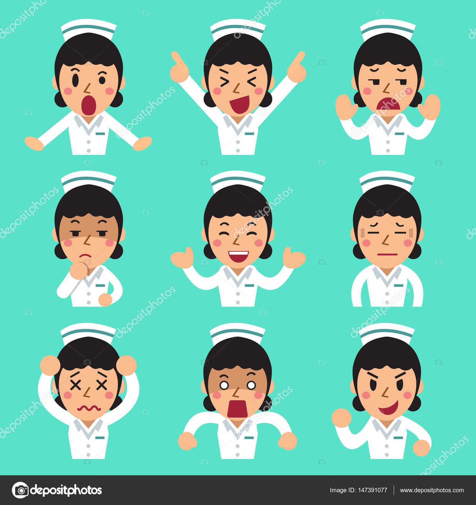 Illustration de Dessin animé femmes infirmières visages montrant