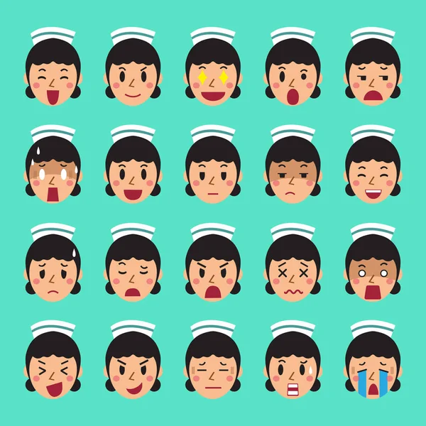 Conjunto de rostos de enfermeira mostrando emoções diferentes — Vetor de Stock