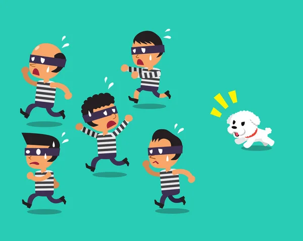 Dibujos animados un perrito corriendo para atrapar ladrones — Archivo Imágenes Vectoriales