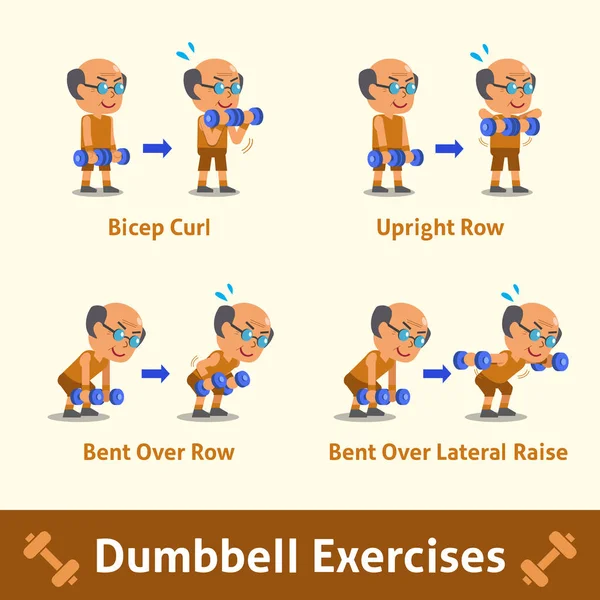 만화 설정의 건강 및 피트 니스에 대 한 아령 운동 단계를 수행 하는 사람 — 스톡 벡터