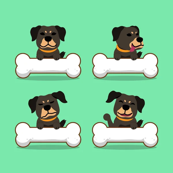 Conjunto de personaje de dibujos animados perro con huesos grandes — Vector de stock