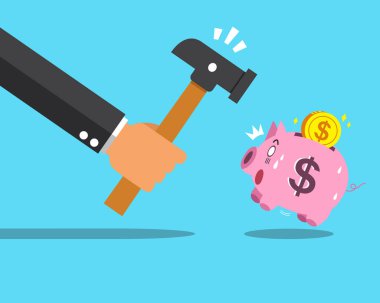 İş kavramı el denemek pembe kumbara smashing için