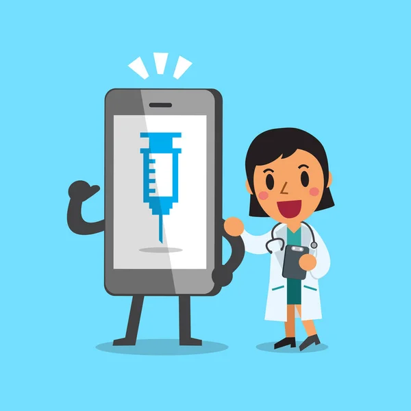 Karikatur eines Arztes und Smartphones — Stockvektor