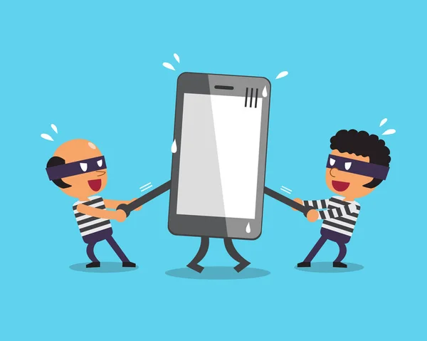 Cartoon thieves stealing big smartphone — Stock Vector