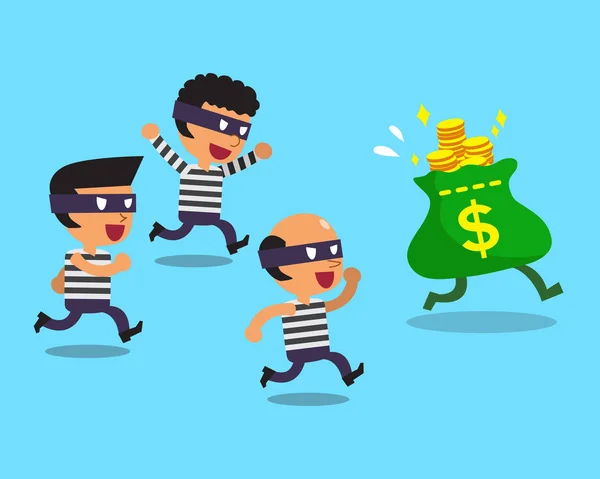 Ladrones de dibujos animados y bolsa de dinero — Vector de stock