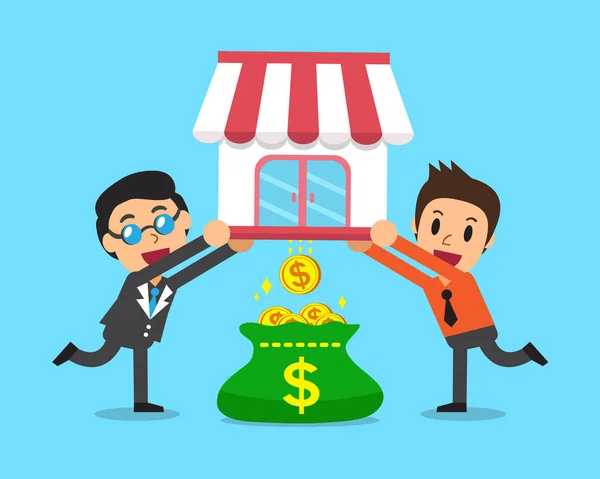 Cartoon business people earning money with their store — Stock Vector