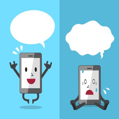 Beyaz konuşma balonları ile farklı duygular ifade Smartphone