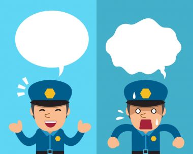 Konuşma balonları ile farklı duygular ifade karikatür polis