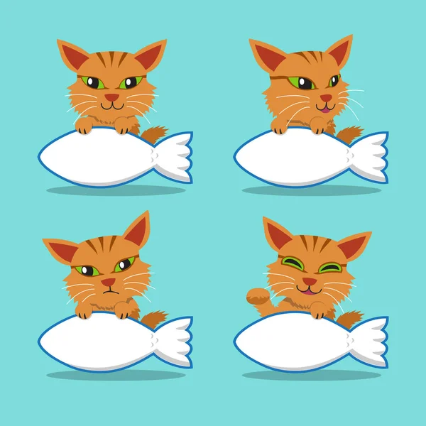 Διάνυσμα καρτούν χαρακτήρα χαριτωμένο γάτα με μεγάλα ψάρια σύμβολο — Διανυσματικό Αρχείο