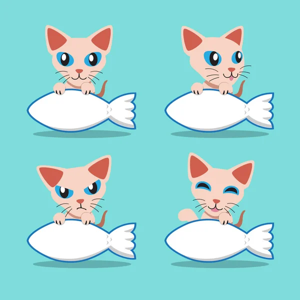 Καρτούν χαρακτήρα sphynx γάτα με μεγάλα ψάρια σύμβολο — Διανυσματικό Αρχείο