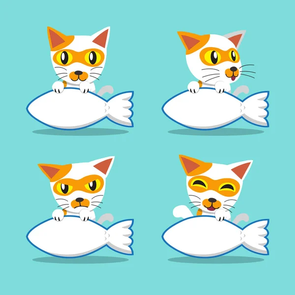 Διάνυσμα κινουμένων σχεδίων χαρακτήρας γάτα με μεγάλα ψάρια σύμβολο — Διανυσματικό Αρχείο