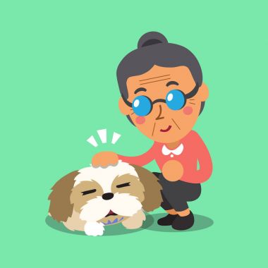 Çizgi film kadın kıdemli ve köpeği