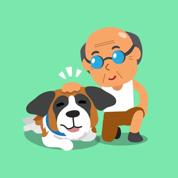 卡通老人和他的狗 — 图库矢量图片