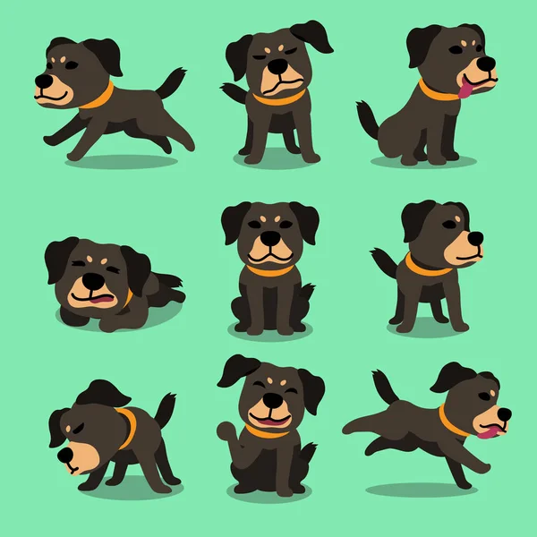 Desenhos animados personagem preto cão poses —  Vetores de Stock