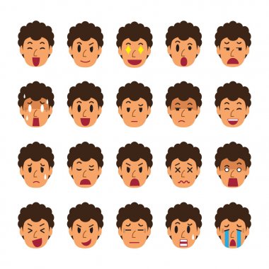 Adam yüzler farklı duygular gösterilen ayarla