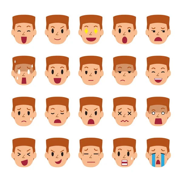Conjunto de rostros de hombre mostrando diferentes emociones — Vector de stock