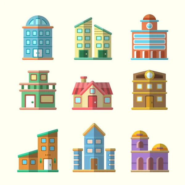 Colección moderna de edificios vectoriales planos — Vector de stock