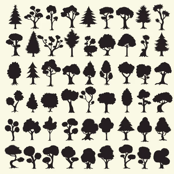 Συλλογή 54 μαύρα δέντρα σιλουέτες — Διανυσματικό Αρχείο