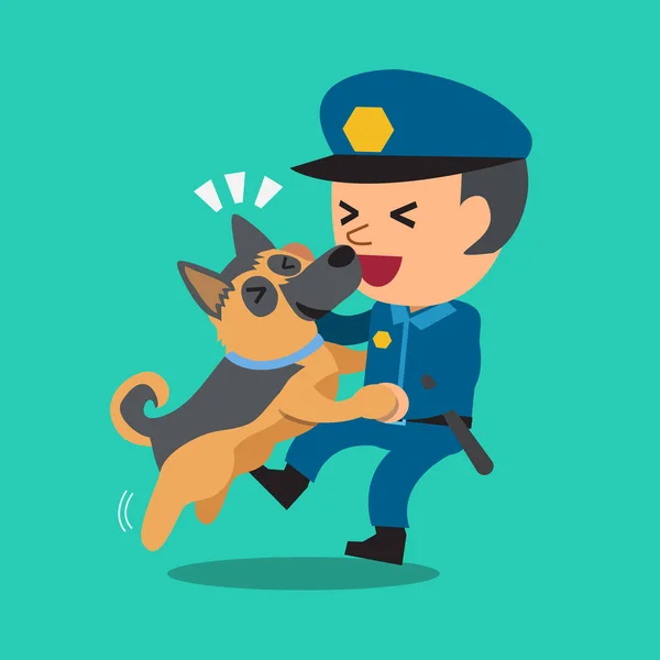 Мультфильм охранник полицейский со своей сторожевой собакой — стоковый вектор