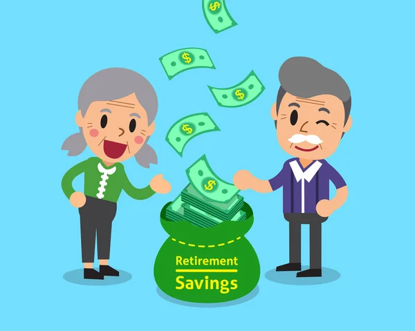 Cartoon senior people earning money — Stock Vector