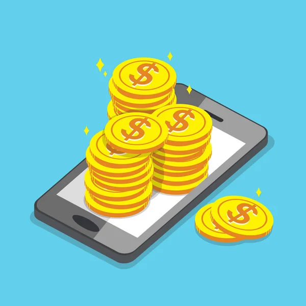 Business concept smartphone en geld munten — Stockvector