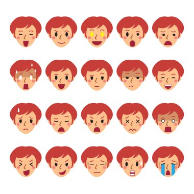 Bir kadın kümesini gösteren farklı duygular yüzler