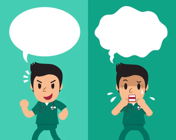 Caricature infirmière masculine exprimant différentes émotions avec des bulles d'expression — Image vectorielle