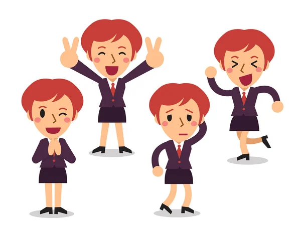 Cartoon business woman character poses — Stock Vector