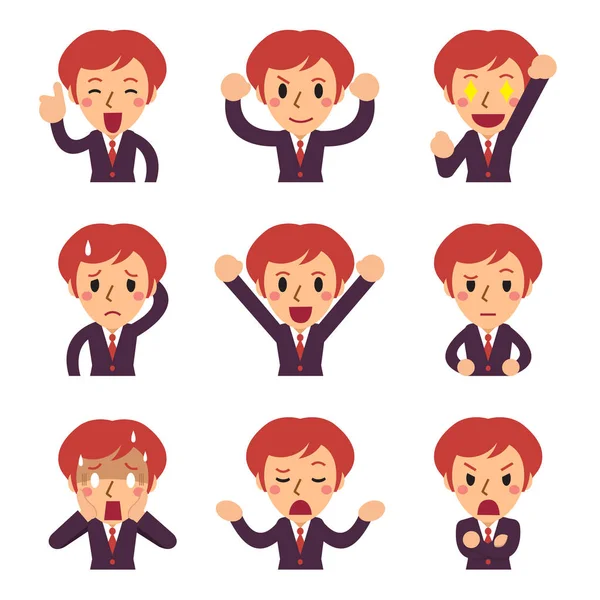 Cartoon business woman faces showing different emotions — Stock Vector