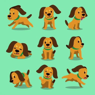 Vektör çizgi film karakteri köpek pozlar set