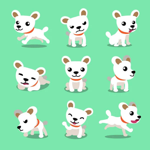 Personaje de dibujos animados lindo perro blanco posa — Vector de stock