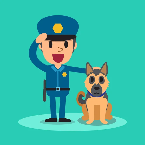 Cartoon security guard policeman with guard dog — Stock Vector