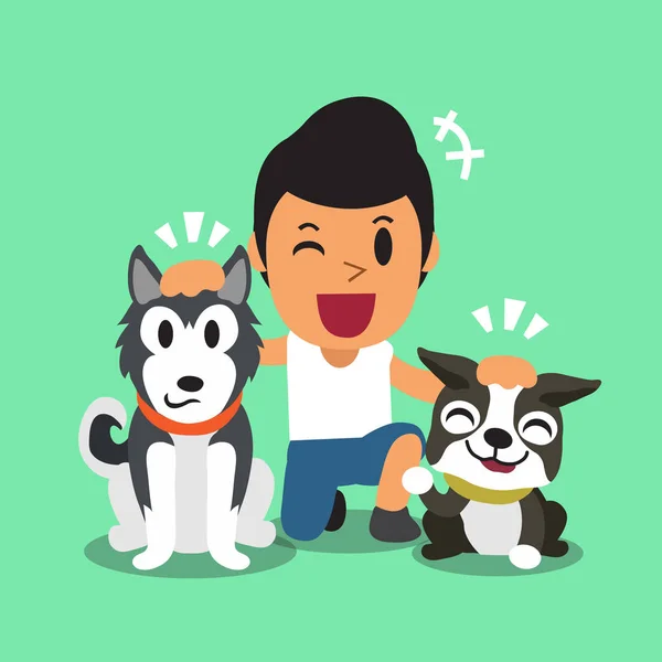 Cartoon a man and his dogs — Stock Vector