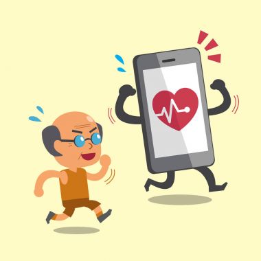 Yaşlı adamla koşu karikatür smartphone