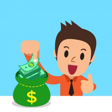 Çizgi film iş adamı ile para çantası