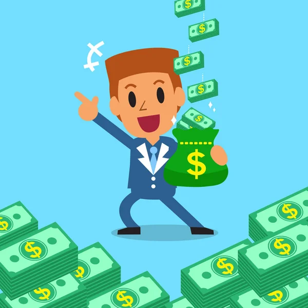 Empresario de dibujos animados ganando dinero — Vector de stock