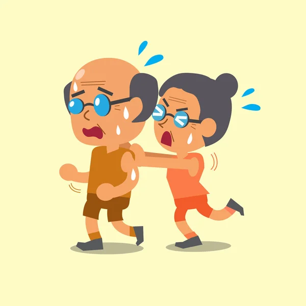 Cartoon sport old woman and old man — Stock Vector