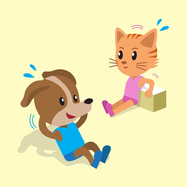 Cartoon μια γάτα και ένα σκυλί που κάνει άσκηση — Διανυσματικό Αρχείο