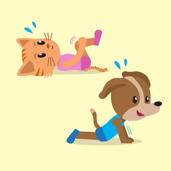漫画猫と犬の健康のための運動を行う — ストックベクタ