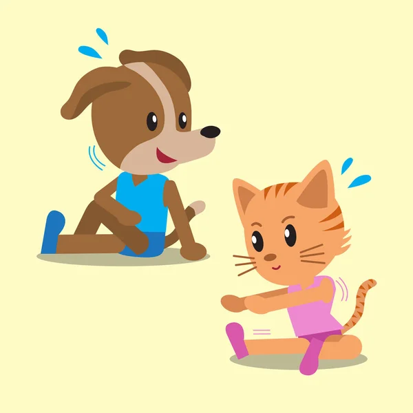 Dibujos animados gato y perro haciendo ejercicio — Archivo Imágenes Vectoriales