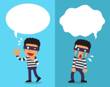 Beyaz konuşma balonları ile farklı duygular ifade karikatür hırsız