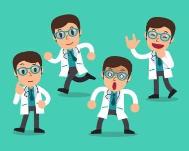 Çizgi film erkek doktor karakter pozlar