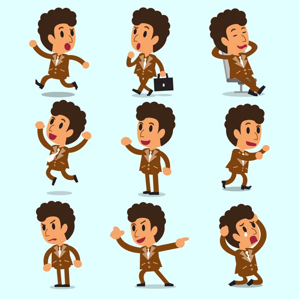 Cartoon businessman character poses in brown suit — Stock Vector