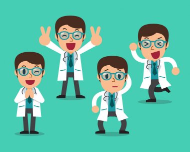 Çizgi film erkek doktor karakter pozlar kümesi