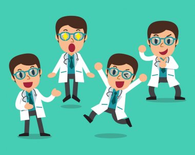Çizgi film erkek doktor karakter pozlar