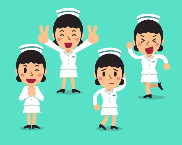 Dibujos animados enfermera carácter poses conjunto — Archivo Imágenes Vectoriales
