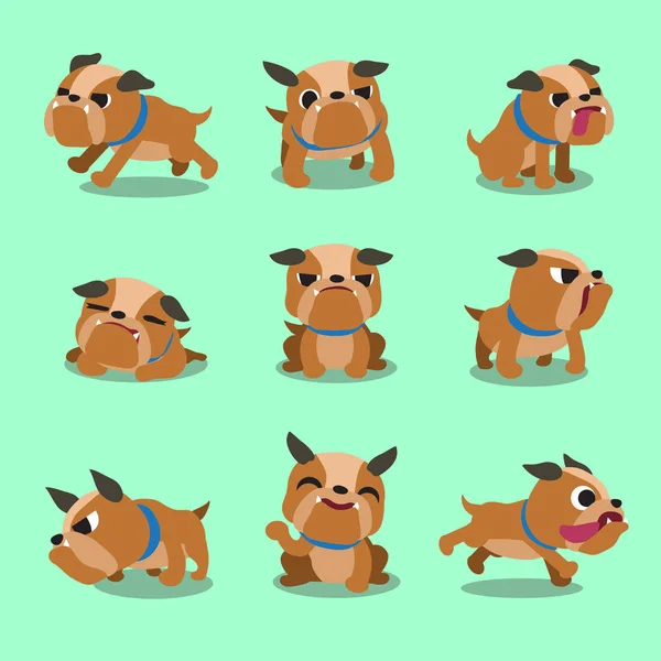 Personaje de dibujos animados bulldog poses — Vector de stock