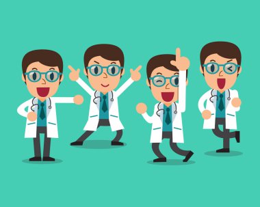 Çizgi film erkek doktor karakter pozlar