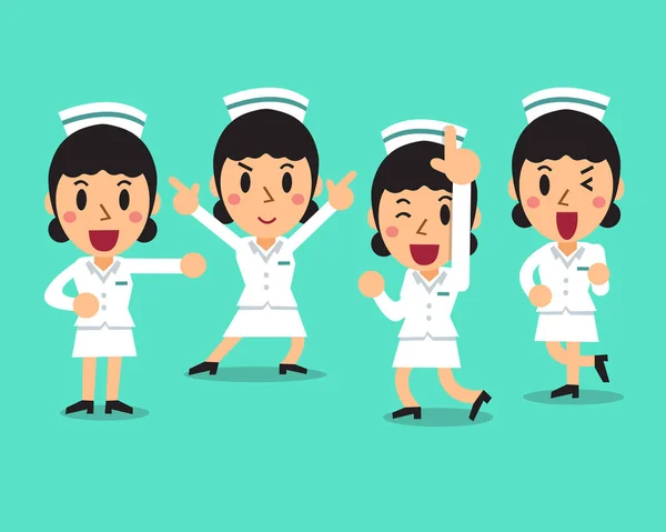 Personaje de enfermera mujer de dibujos animados posa — Archivo Imágenes Vectoriales