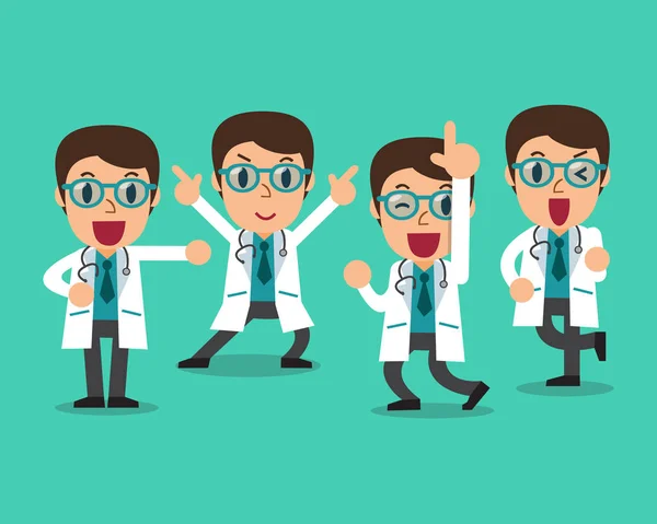 Desenhos animados personagem médico masculino poses — Vetor de Stock